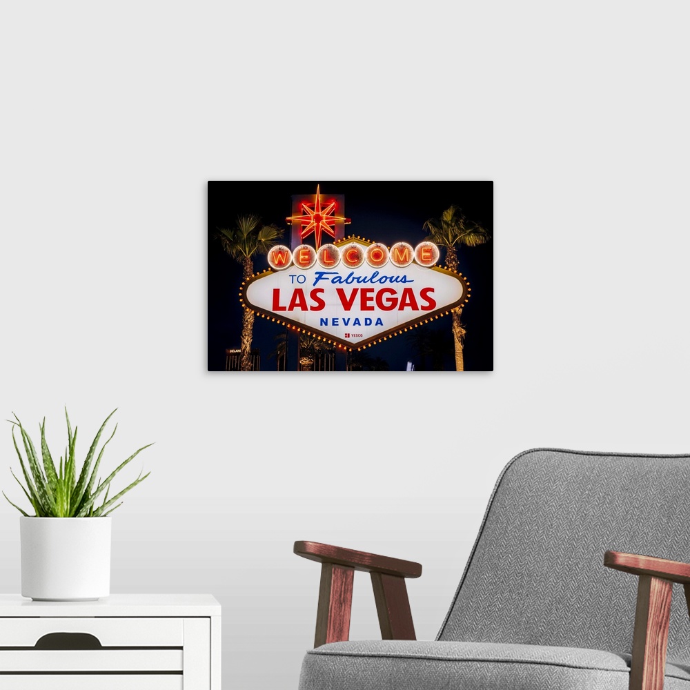 Welcome to Fabulous Las Vegas Nevada Sign at Night Wall Art, Canvas Prints,  Framed Prints, Wall Peels
