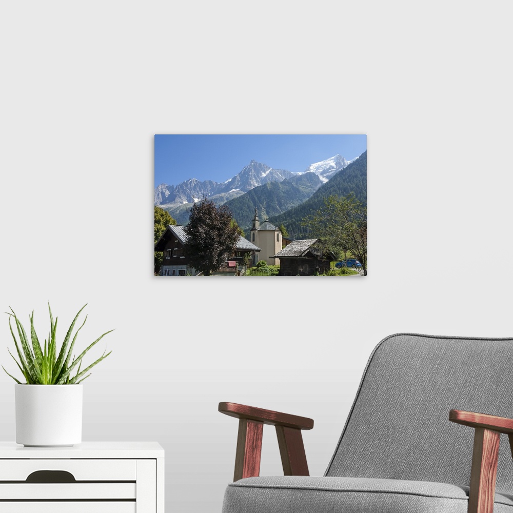A modern room featuring Aiguile du Midi, 3842m, accessed by cable car from Chamonix, from Les Houches, Graian Alps, Haute...