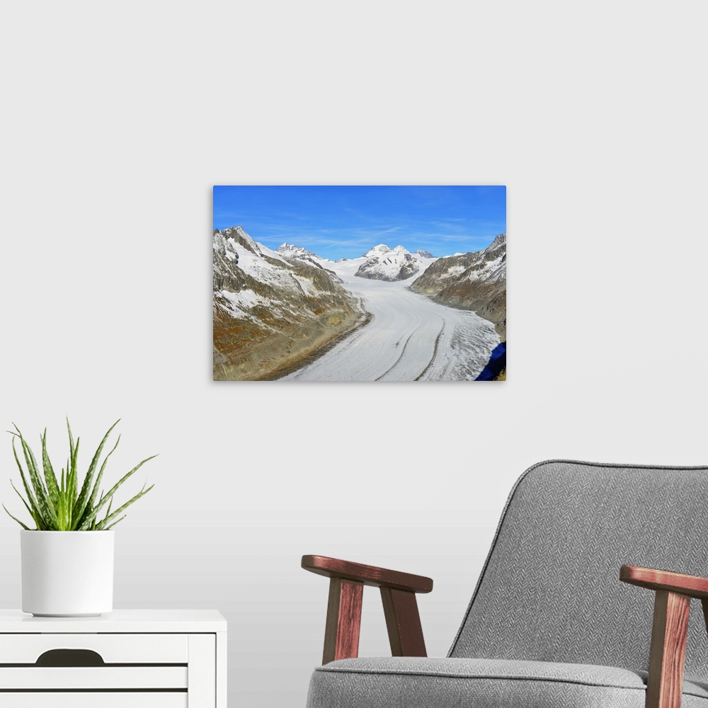 A modern room featuring Aletsch glacier, Monch, 4107m, and Trugbe, Jungfrau-Aletsch, UNESCO World Heritage Site, Valais, ...