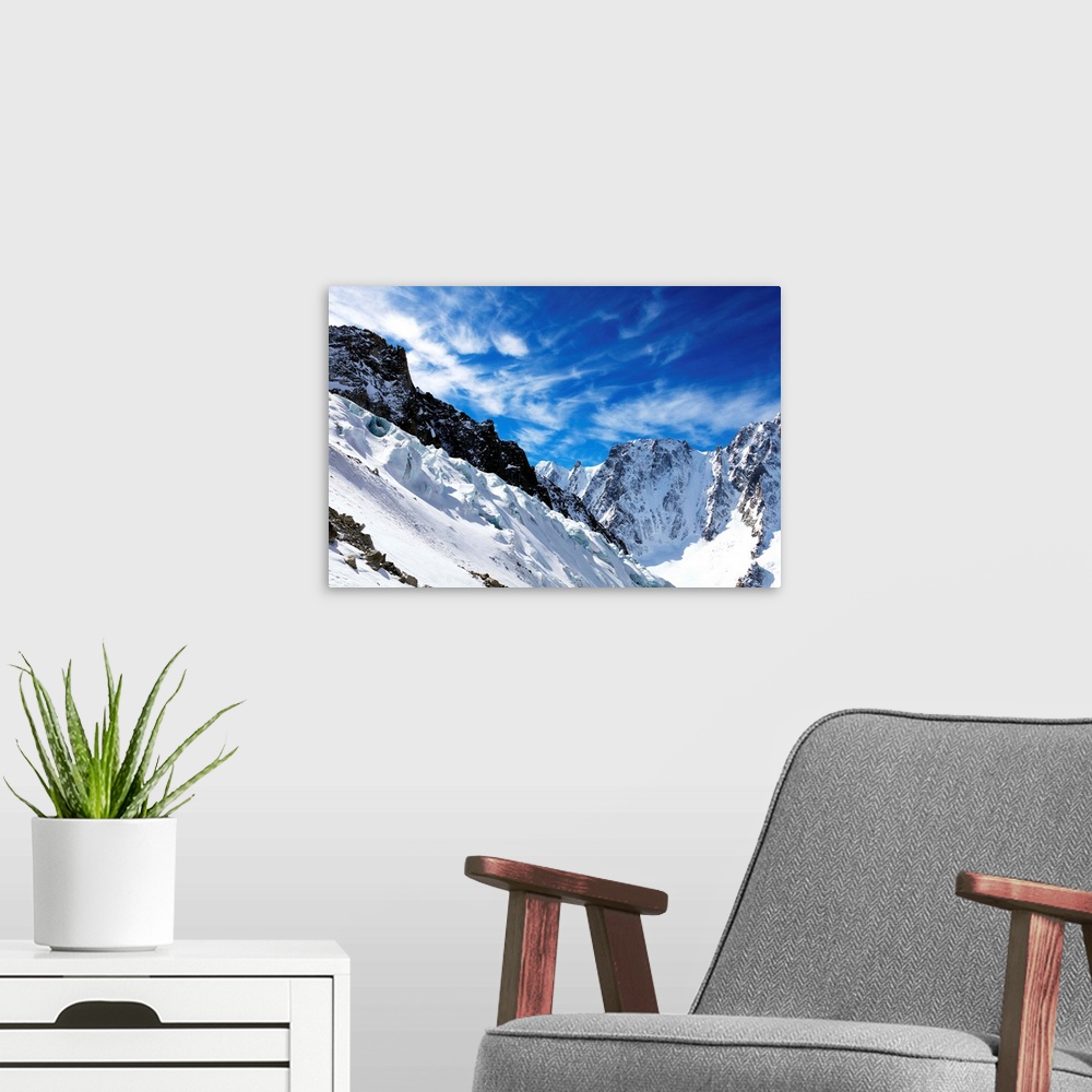 A modern room featuring Argentiere Glacier, Chamonix, Rhone Alpes, Haute Savoie, French Alps, France, Europe