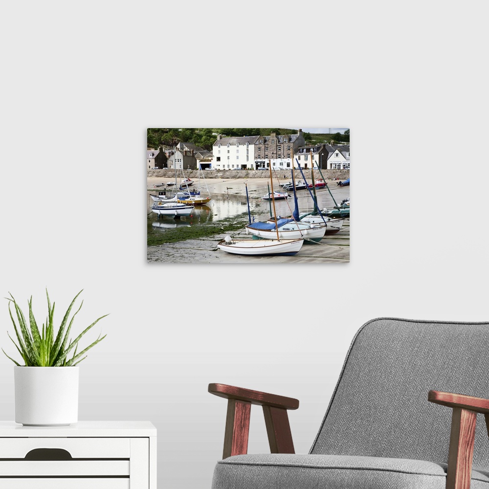 A modern room featuring Beached yachts the Harbour at Stonehaven, Aberdeenshire, Scotland, UK