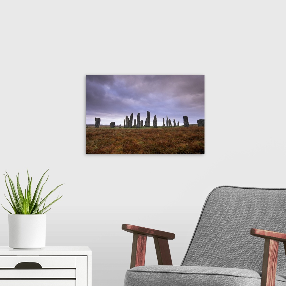 A modern room featuring Callanish  Standing Stones, erected by Neolithic people between 3000 and 1500 BC, Isle of Lewis, ...
