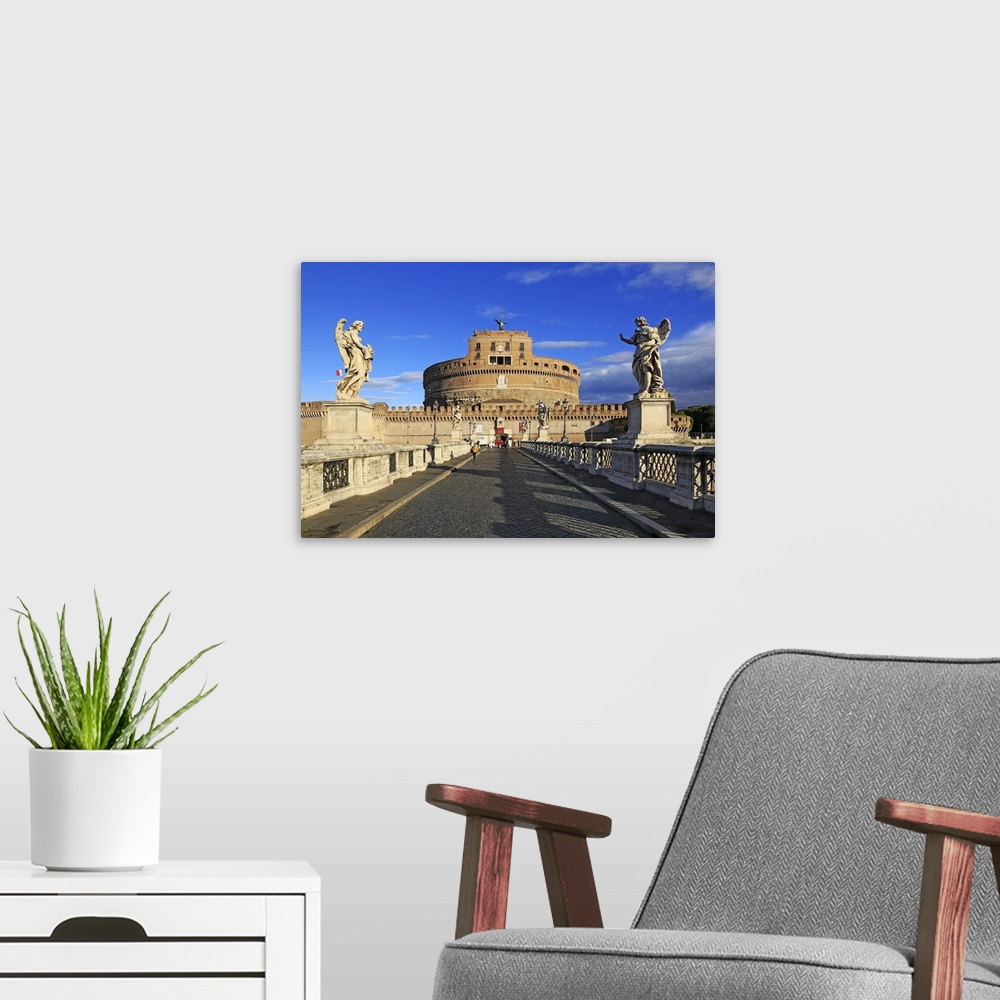 A modern room featuring Castel Sant'Angelo Castle with Ponte Sant'Angelo Bridge, Rome, Lazio, Italy