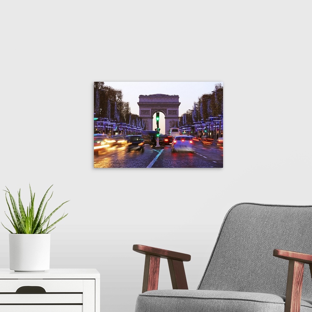 A modern room featuring Champs Elysees and Arc de Triomphe at Christmastime, Paris, France