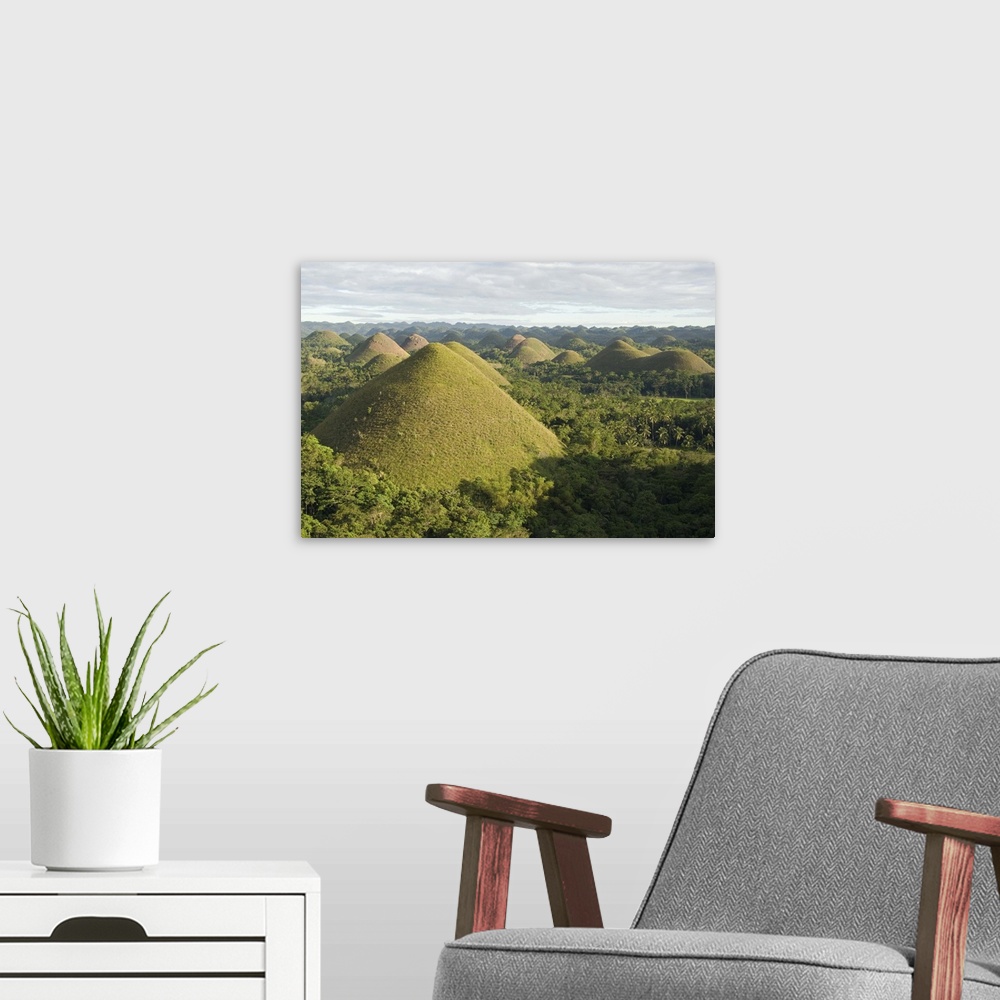 A modern room featuring Chocolate Hills, conical hills in tropical limestone karst, Carmen, Bohol, Philippines