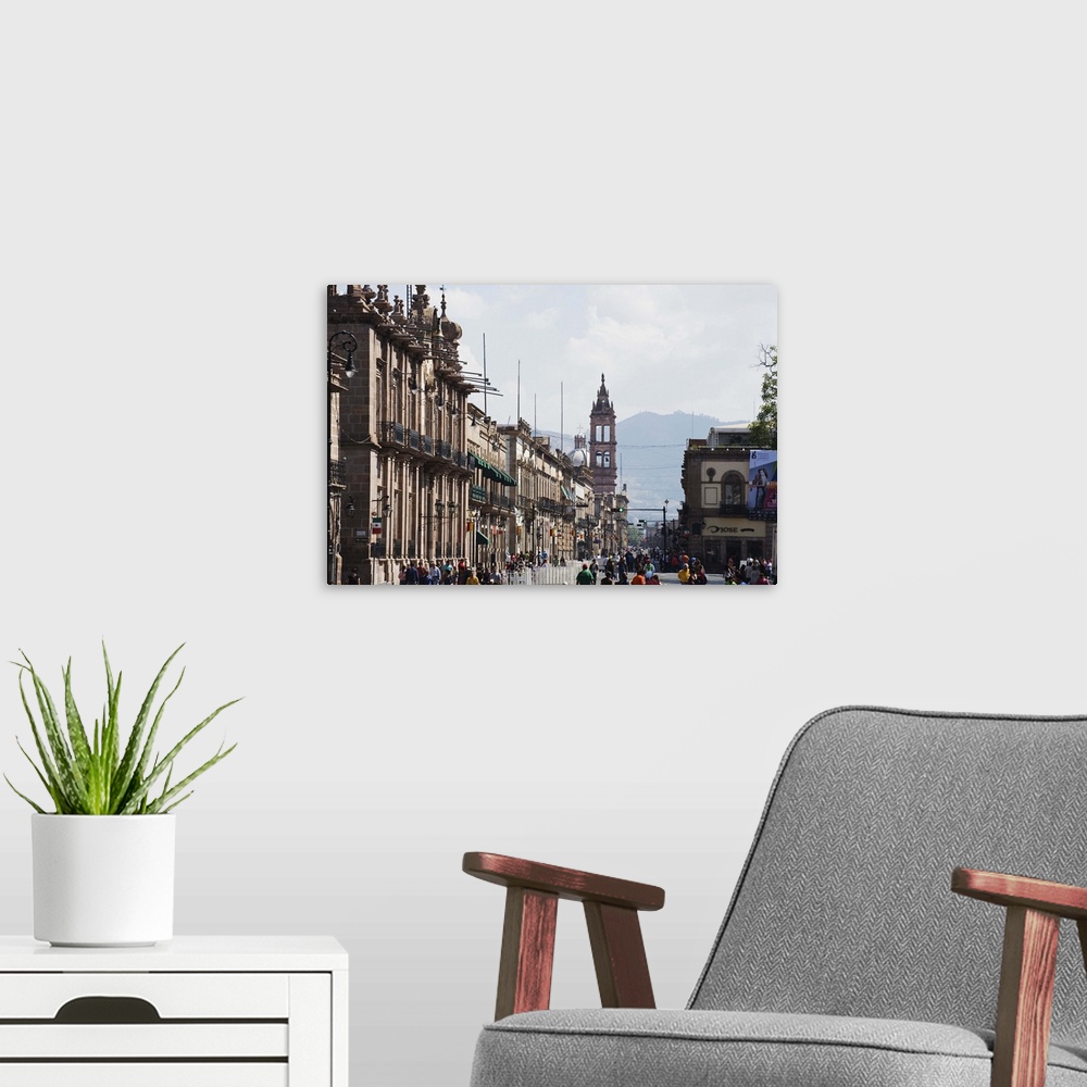 A modern room featuring City centre buildings, Morelia, Michoacan state, Mexico, North America