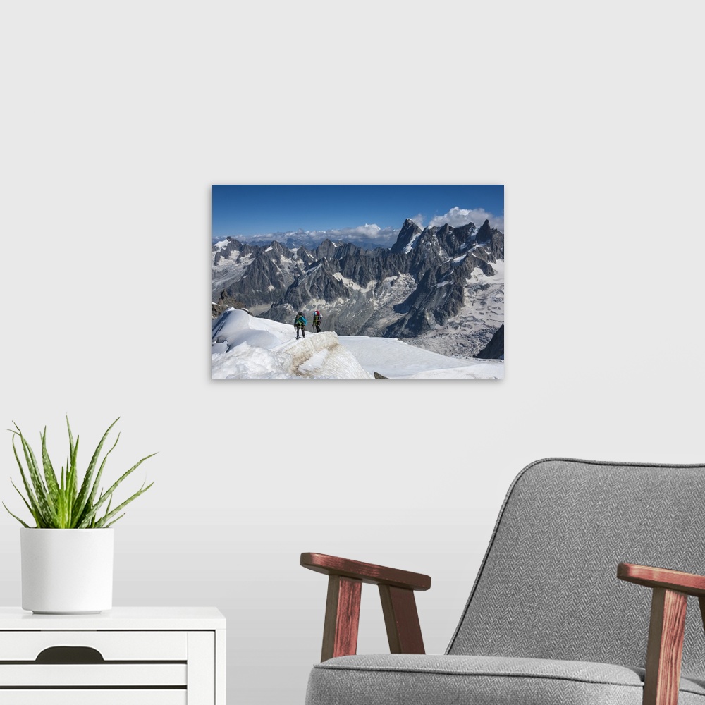 A modern room featuring Climbers approaching the Tunnel to the Aiguile du Midi, 3842m, Graian Alps, Chamonix, Haute Savoi...