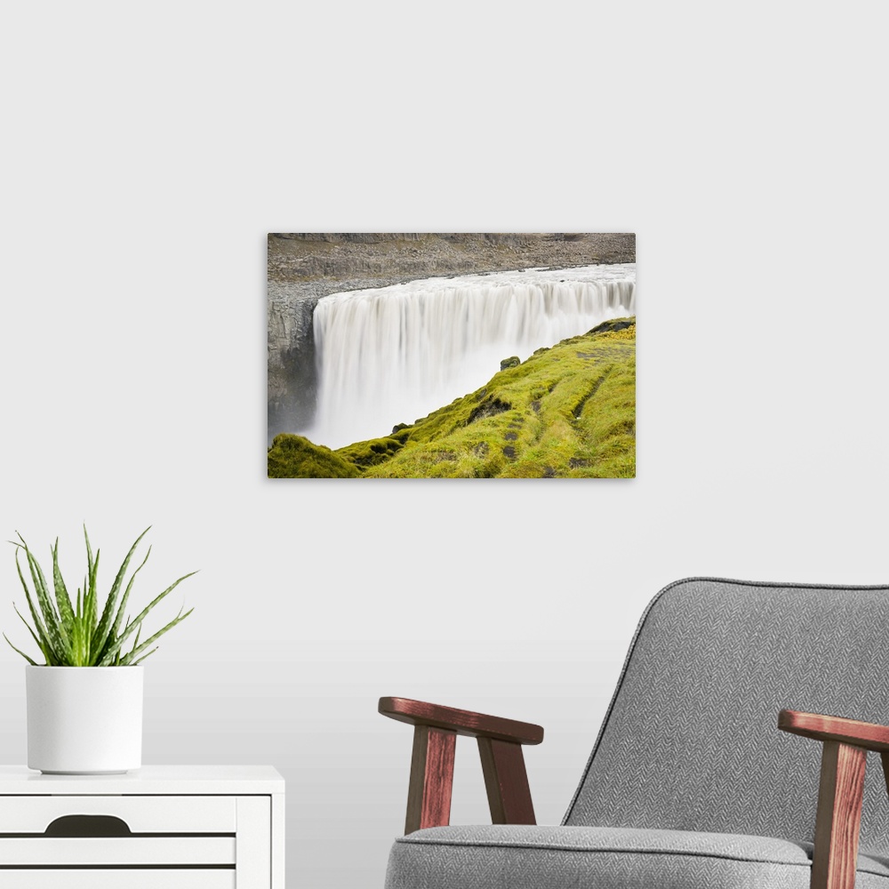 A modern room featuring Dettifoss Waterfall, Iceland, Polar Regions