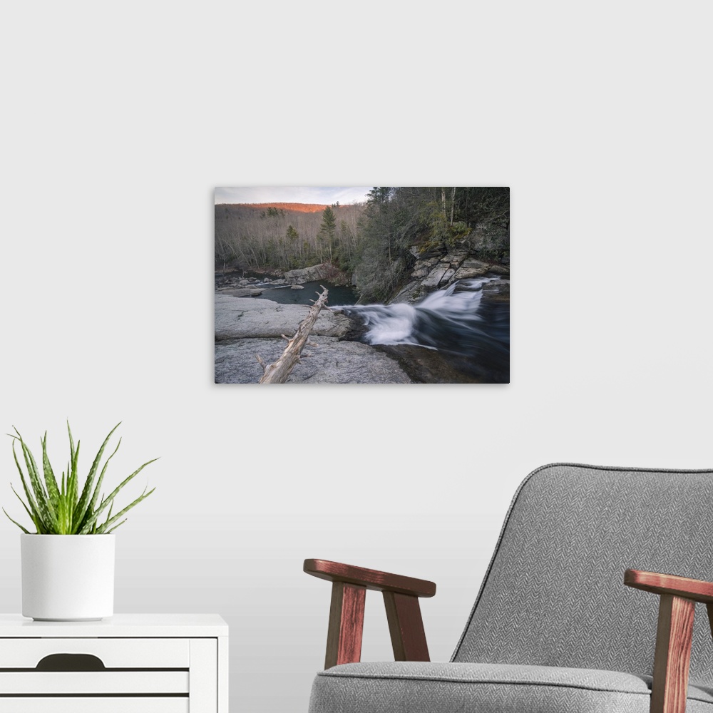 A modern room featuring Elk River Falls at sunset, Elk River, Blue Ridge Mountains, North Carolina