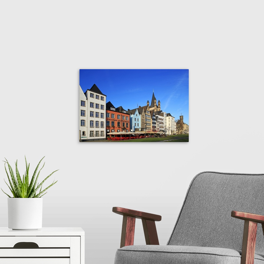 A modern room featuring Fischmarkt Square with Church of Gross St. Martin, Cologne, Germany