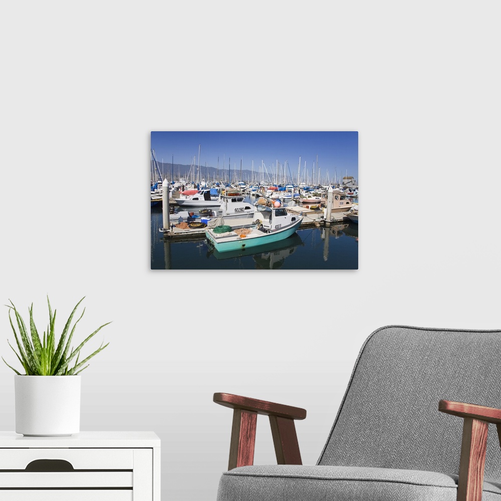 A modern room featuring Fishing boats, Santa Barbara Harbor, California