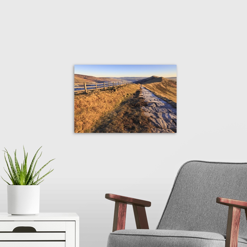 A modern room featuring Frosty morning, Great Ridge, Hollins Cross to Mam Tor, Edale Valley, Castleton, Peak District Nat...