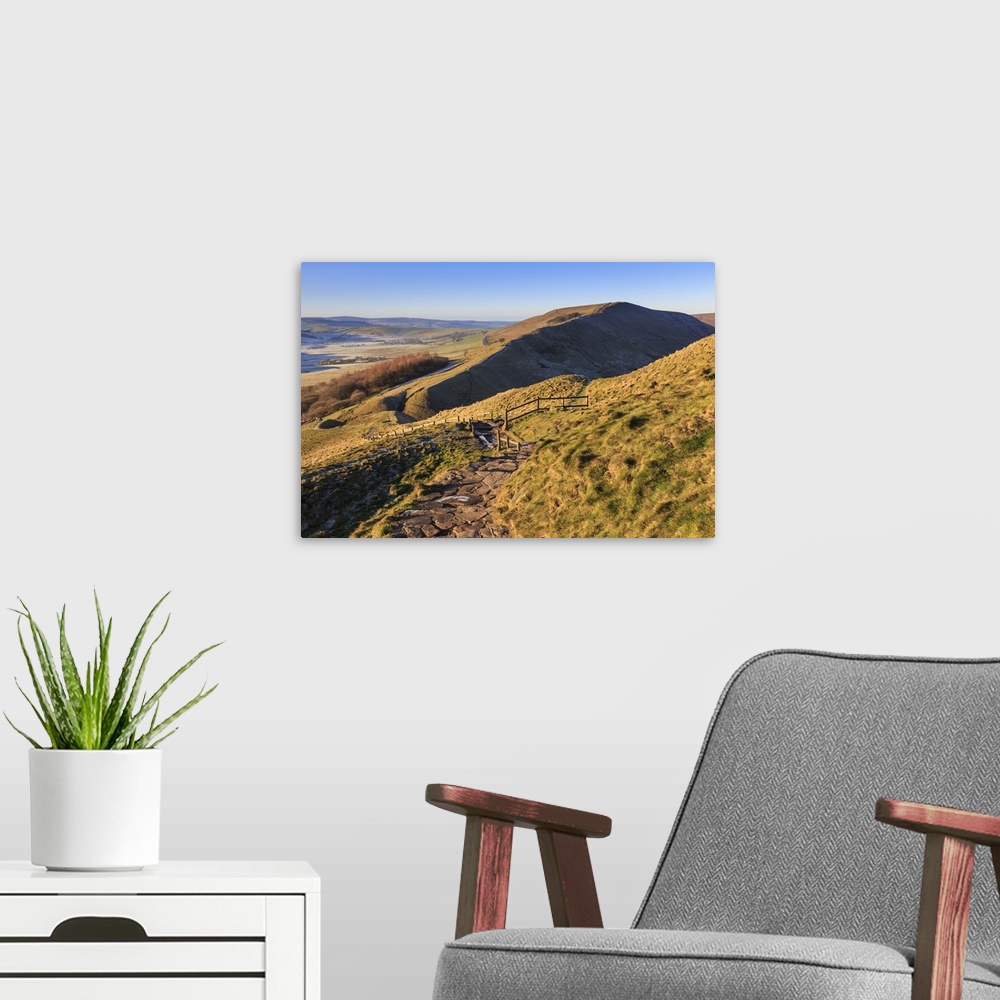 A modern room featuring Frosty morning, Great Ridge, view to Rushup Edge from slopes of Mam Tor, near Edale, Peak Distric...