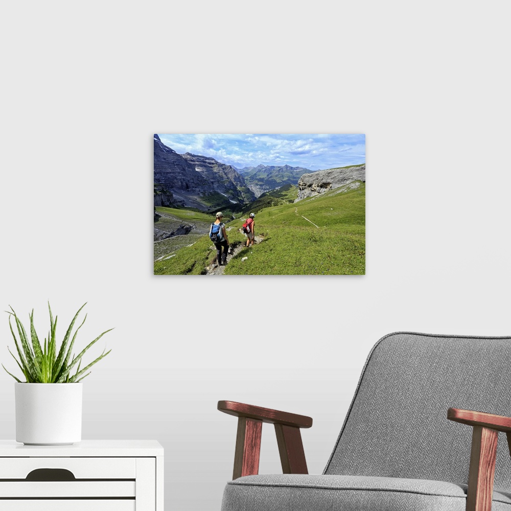 A modern room featuring Hikers at Kleine Scheidegg, Grindelwald, Bernese Oberland, Switzerland