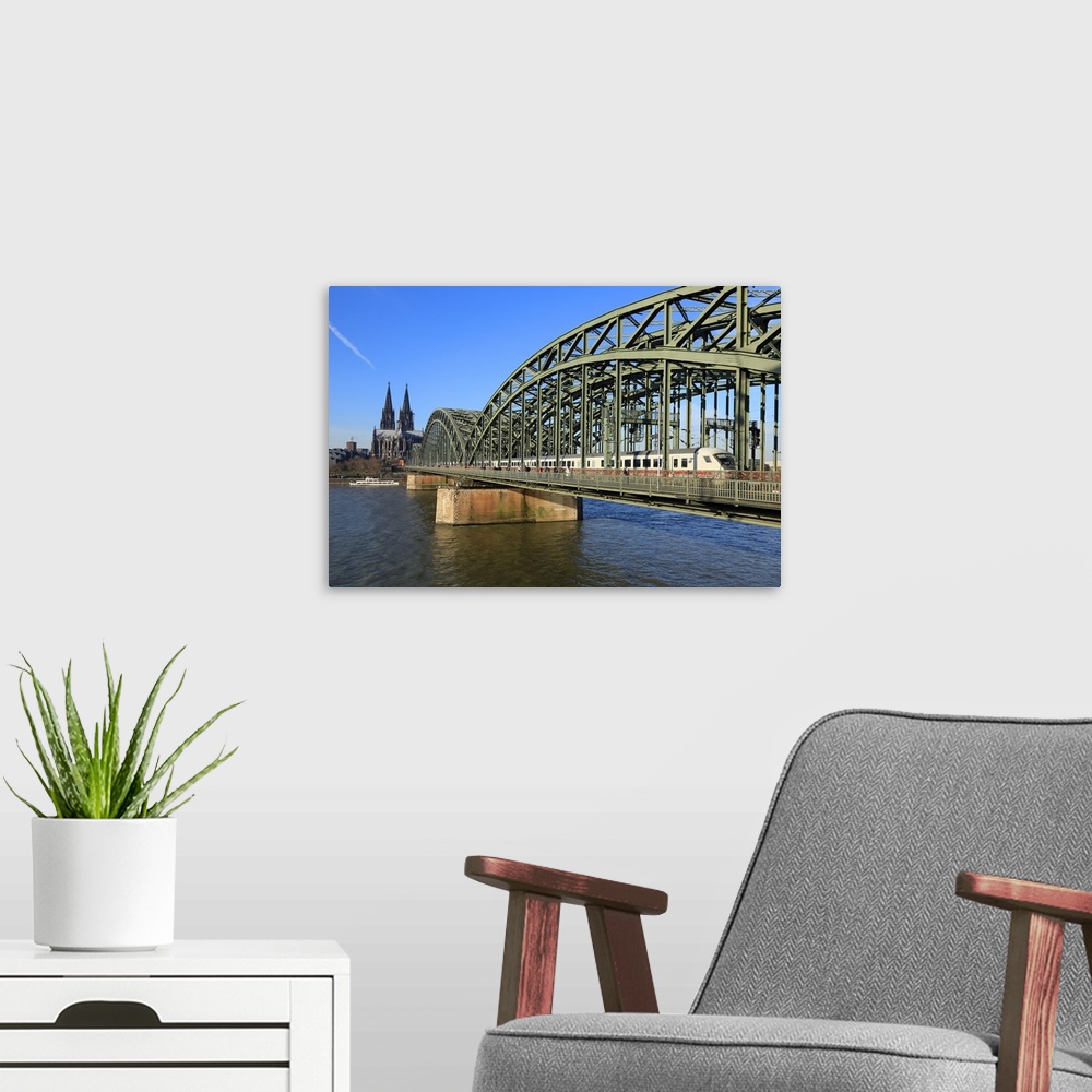 A modern room featuring Hohenzollern Bridge with Cologne Cathedral, Cologne, North Rhine-Westphalia, Germany