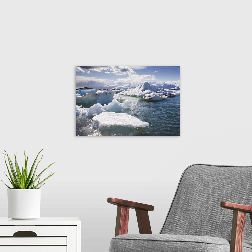 A modern room featuring Icebergs in glacial lagoon at Jokulsarlon, Iceland, Polar Regions