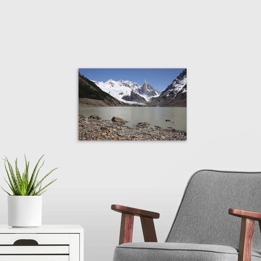 A modern room featuring Laguna Torre with view of Cerro Torre and Glaciar Grande, El Chalten, Patagonia, Argentina, South...