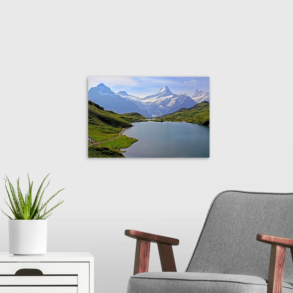 A modern room featuring Lake Bachalpsee at First and Bernese Alps, Grindelwald, Bernese Oberland, Switzerland
