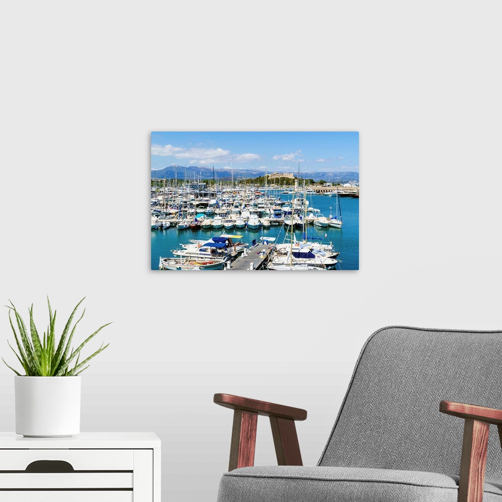A modern room featuring Le Fort Carre and harbour, Antibes, Alpes-Maritimes, Cote d'Azur, Provence, French Riviera, Franc...