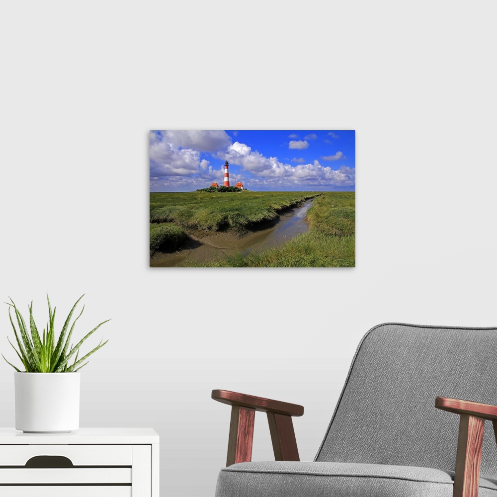 A modern room featuring Lighthouse in the Wadden Sea National Park, Westerhever, Schleswig-Holstein, Germany