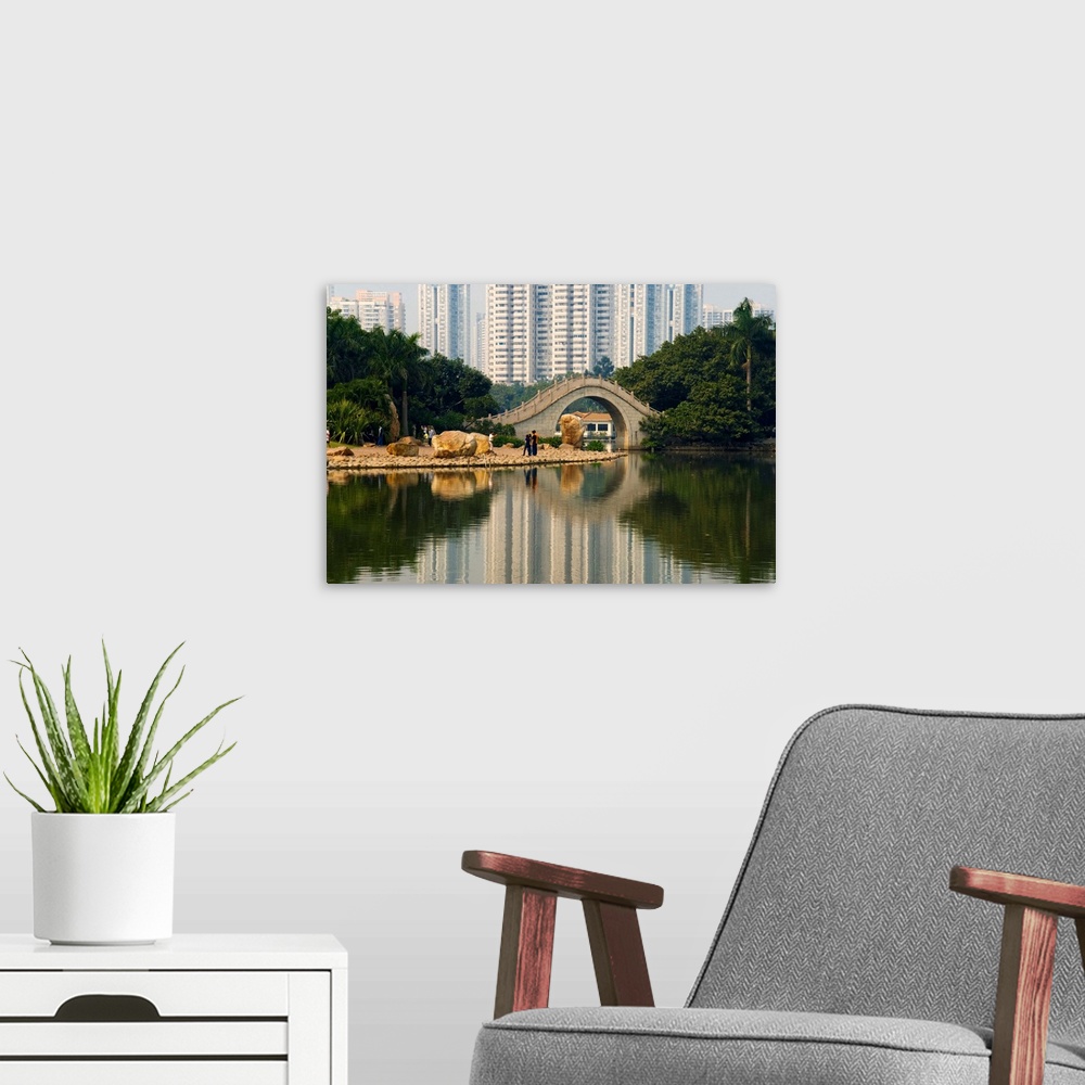 A modern room featuring Litchi Park Bridge, Shenzhen Special Economic Zone, Guangdong, China, Asia