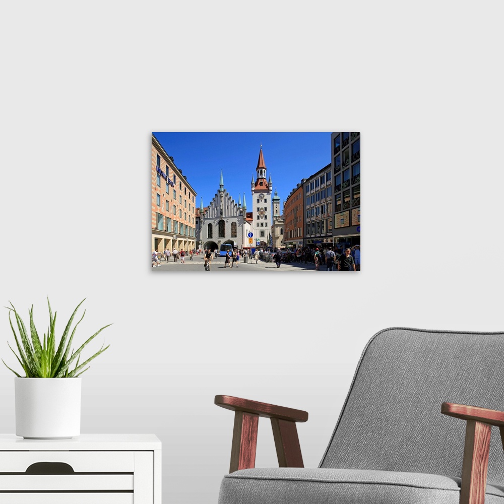 A modern room featuring Marienplatz Square with Old City Hall in Munich, Upper Bavaria, Bavaria, Germany