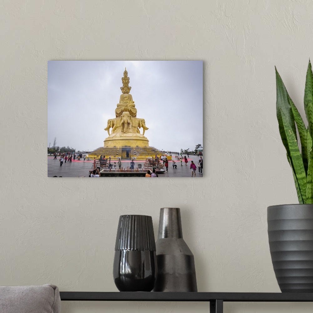 A modern room featuring Massive statue of Samantabhadra at the summit of Mount Emei, Sichuan Province, China