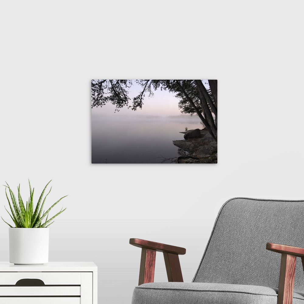 A modern room featuring Misty morning, Malberg Lake, Superior National Forest, Minnesota