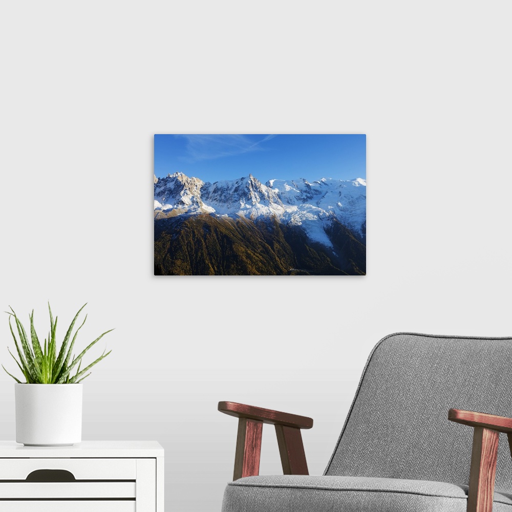 A modern room featuring Mont Blanc, 4810m, autumn, Chamonix, Haute Savoie, Rhone Alpes, French Alps, France, Europe