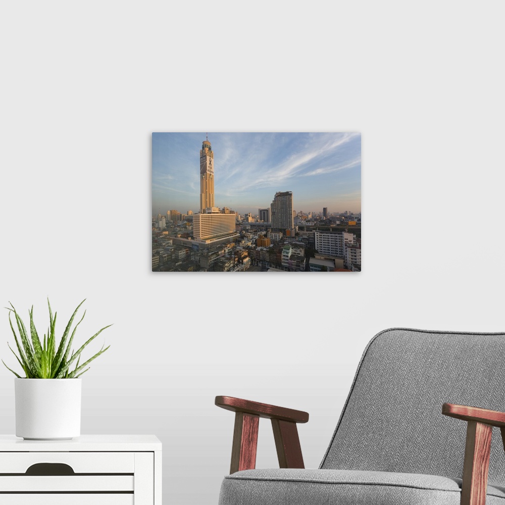 A modern room featuring Morning view of Baiyoke Tower and city skyline, Bangkok, Thailand, Southeast Asia