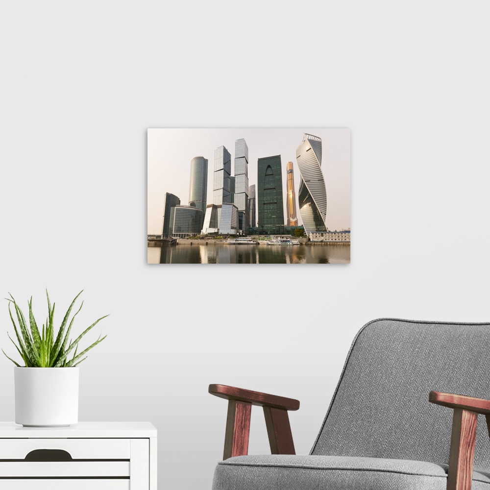 A modern room featuring Moscow City skyscrapers, Moscow, Russia