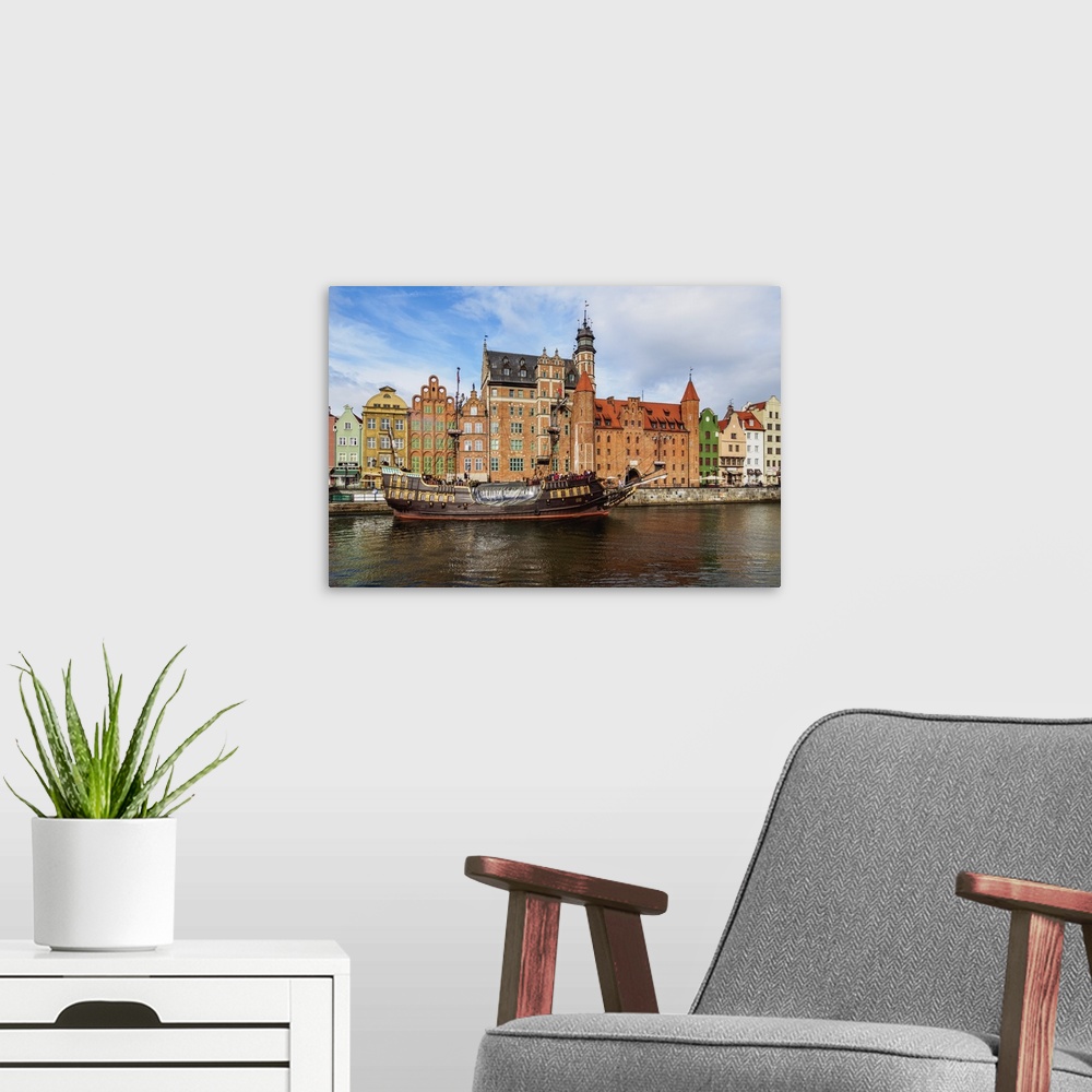 A modern room featuring Motlawa River and Mariacka Gate, Old Town, Gdansk, Pomeranian Voivodeship, Poland