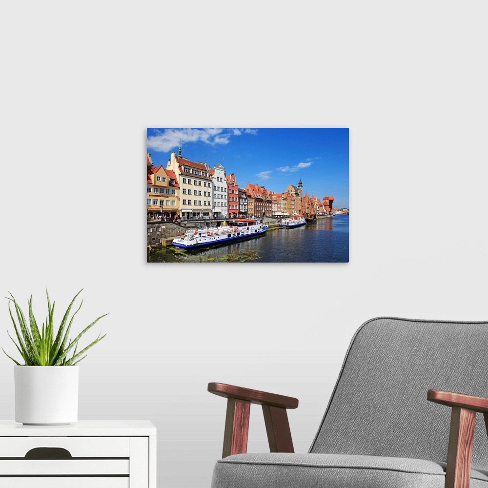 A modern room featuring Motlawa Riverbank with the Old town of Gdansk, Gdansk, Pomerania, Poland