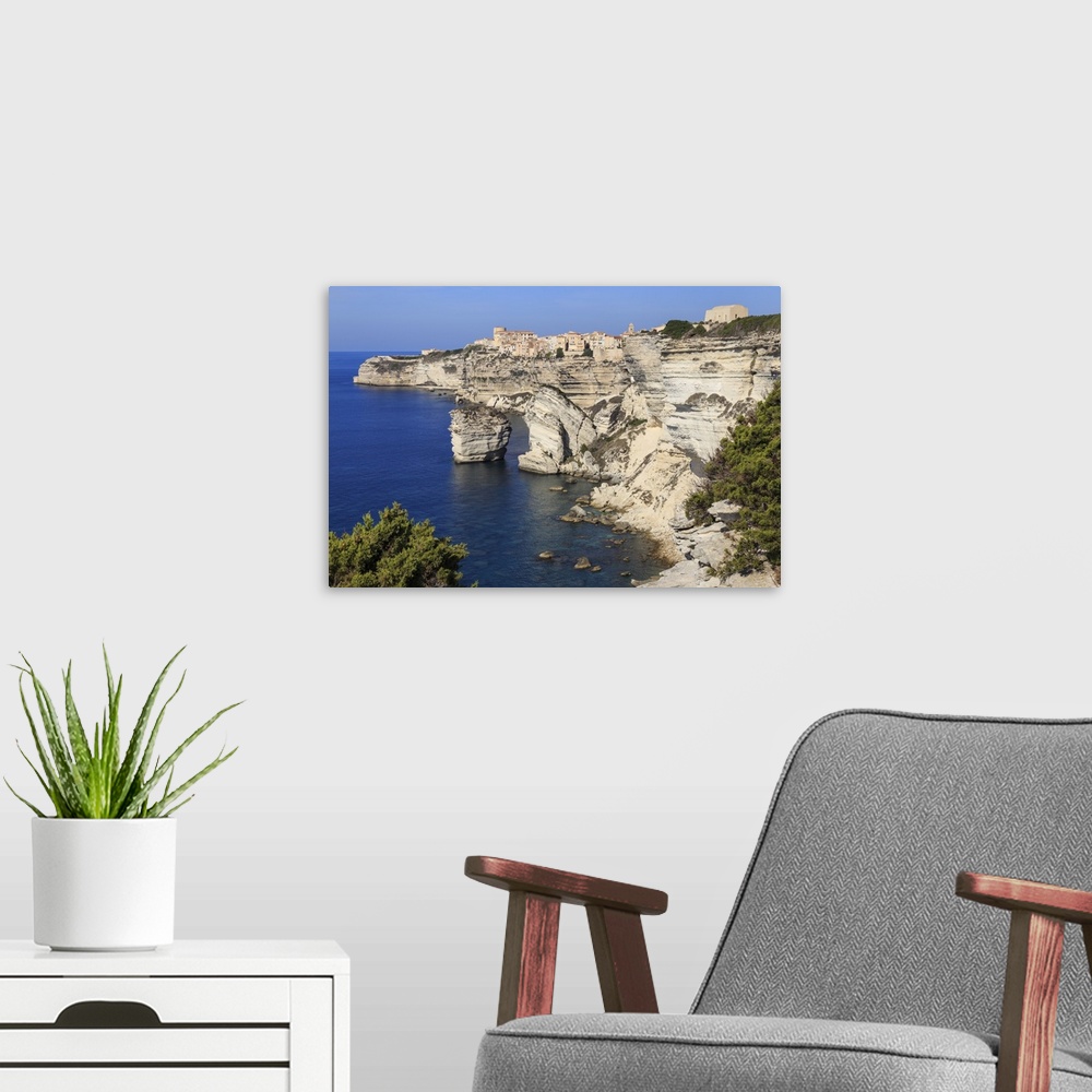 A modern room featuring Old citadel and cliffs, interesting rock formations, Bonifacio, Corsica, France, Mediterranean, E...