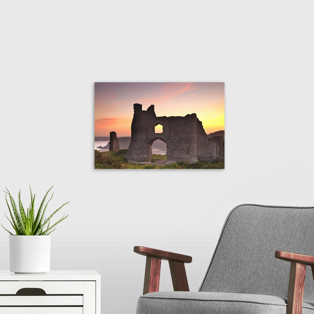 A modern room featuring Pennard Castle, Gower, Wales, United Kingdom, Europe