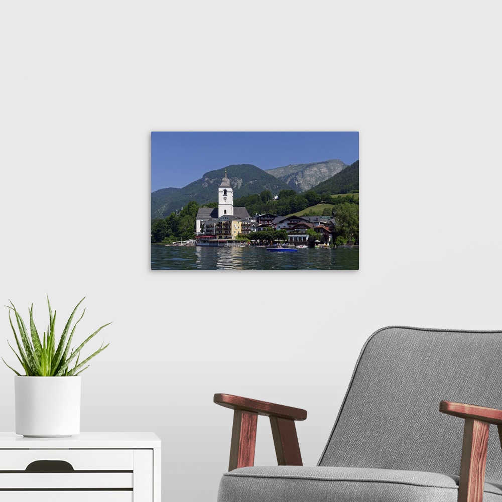 A modern room featuring Pilgrimage Church and Hotel Weisses Roessl, St. Wolfgang, Lake Wolfgang, Salzkammergut, Upper Aus...