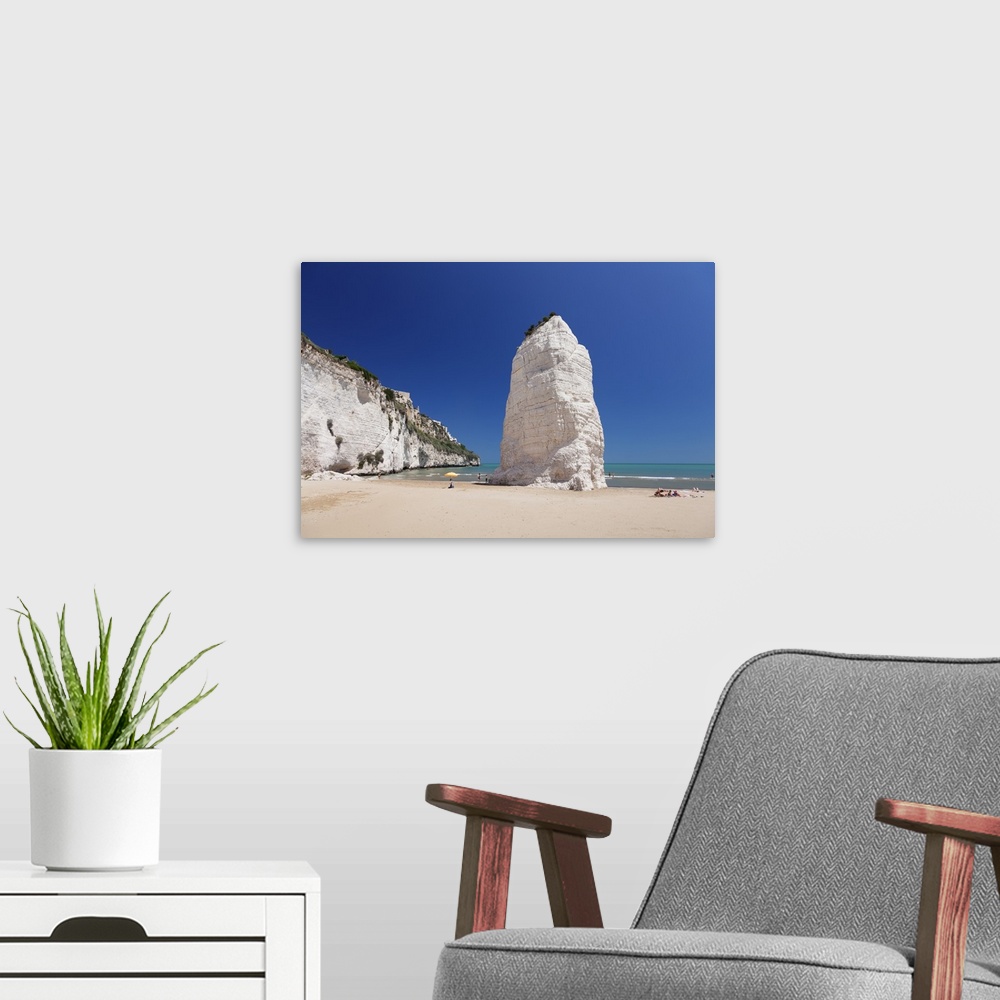 A modern room featuring Pizzomunno rock, Castello beach, Vieste, Gargano, Foggia Province, Puglia, Italy, Mediterranean, ...