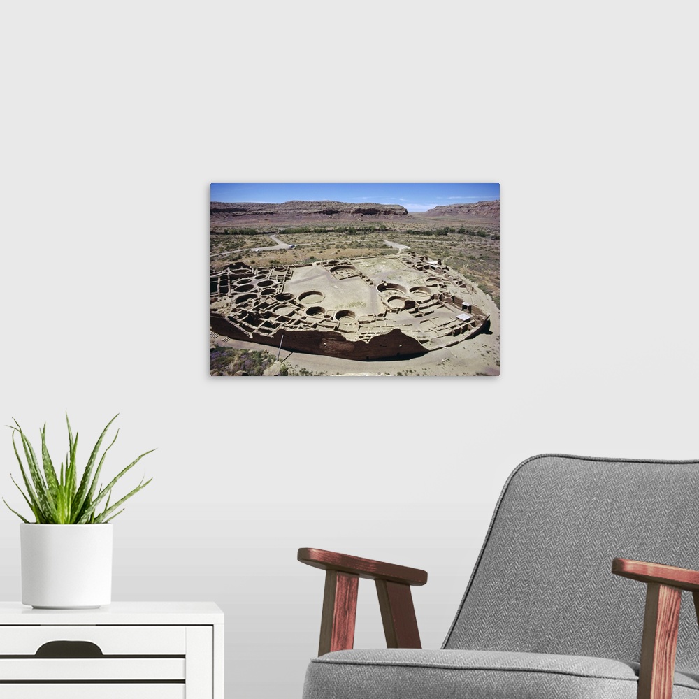 A modern room featuring Pueblo Bonito, Chaco Canyon National Monument, New Mexico