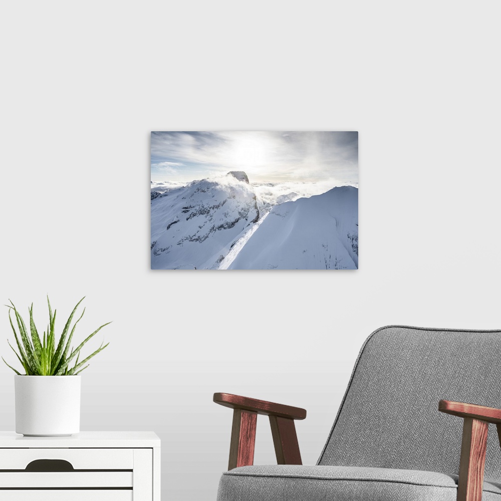A modern room featuring Aerial view of Punta Penia and west ridge of Marmolada in winter, Dolomites, Trentino-Alto Adige,...
