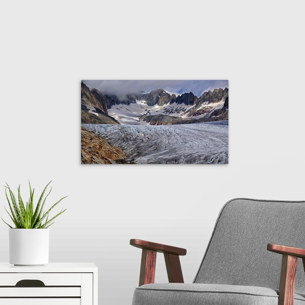 A modern room featuring Rhone Glacier at Furka Pass, Canton of Valais, Swiss Alps, Switzerland