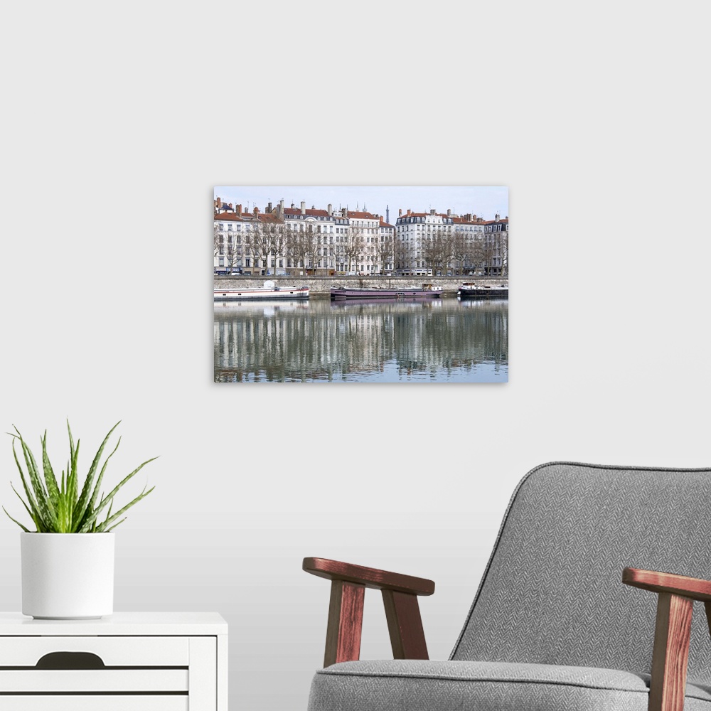 A modern room featuring River Rhone, Lyon, Rhone Valley, France, Europe