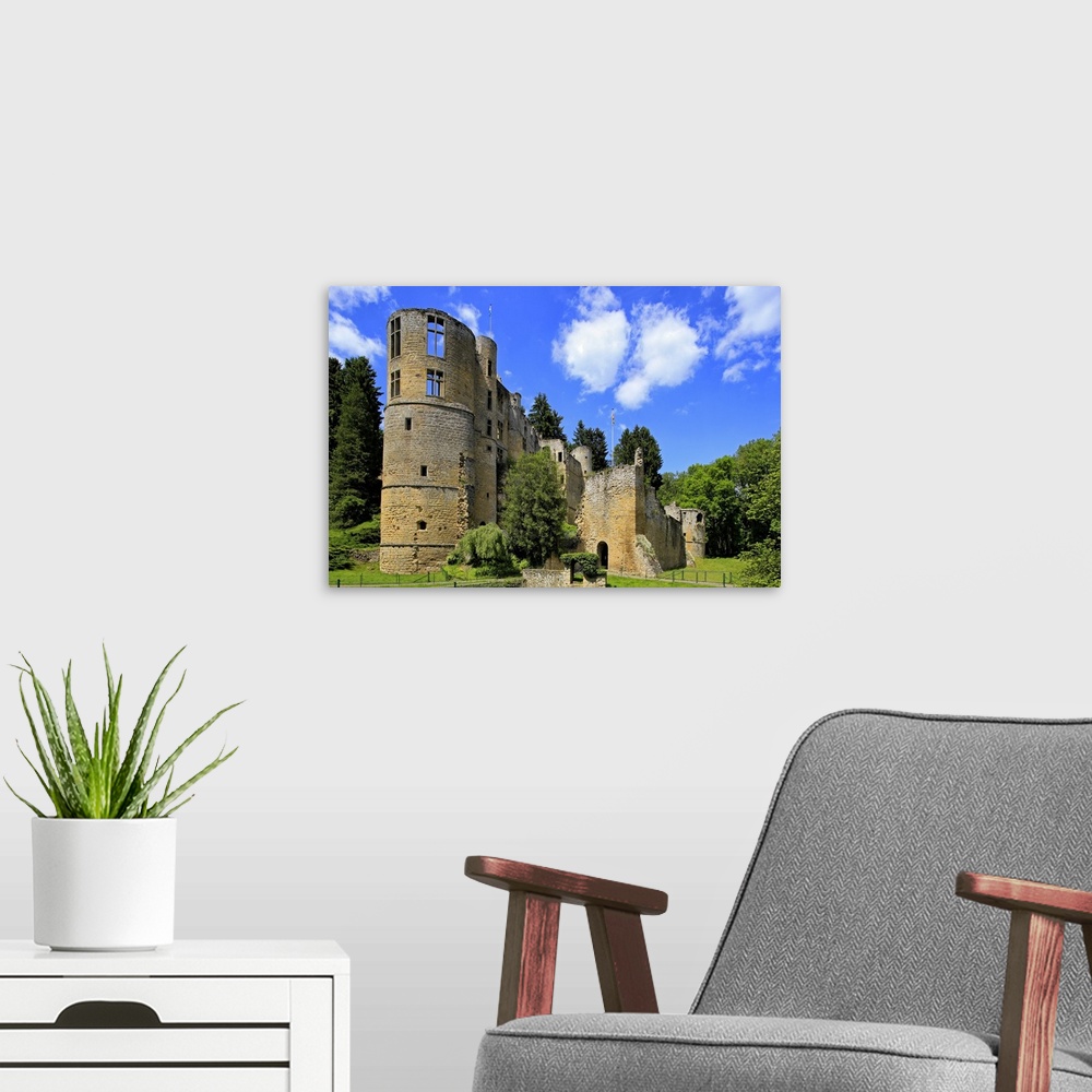 A modern room featuring Ruin of Beaufort Castle in Beaufort, Canton of Echternach, Grand Duchy of Luxembourg