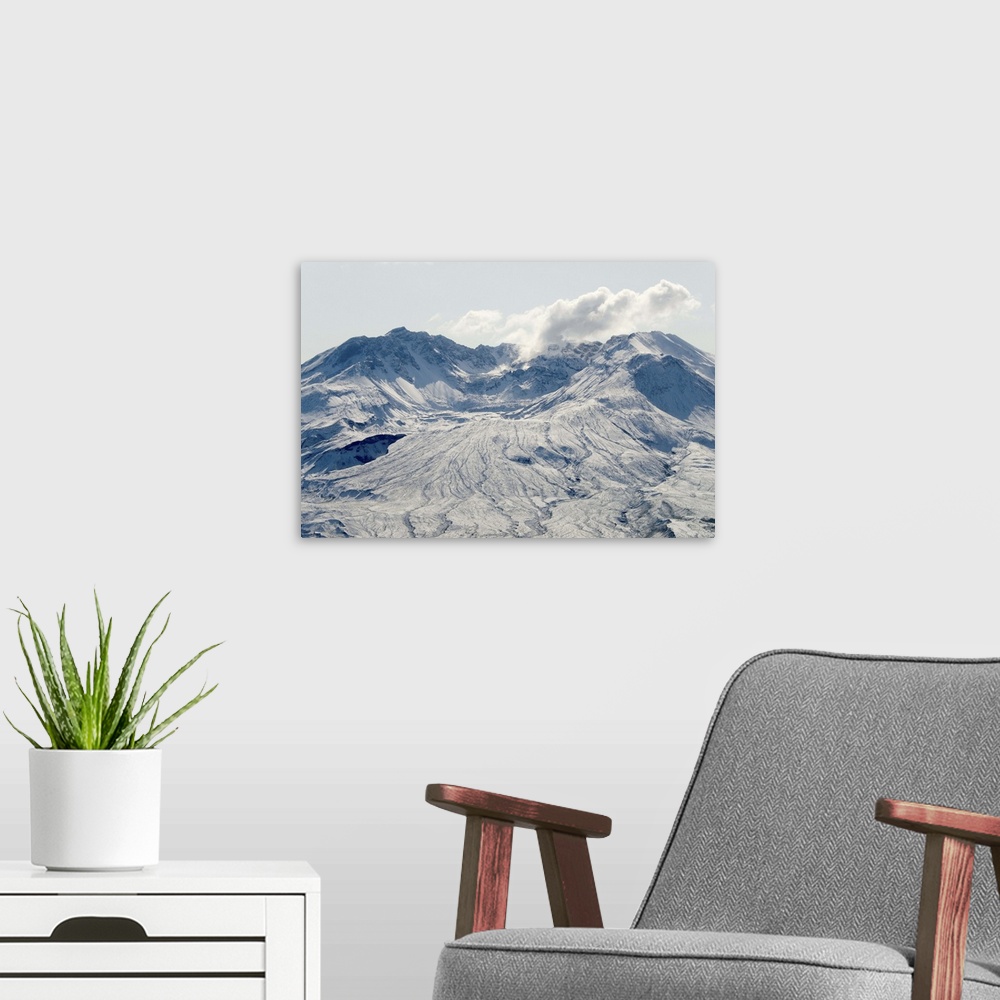 A modern room featuring Steam plume from rising dome within crater, Mount St. Helens, Washington state