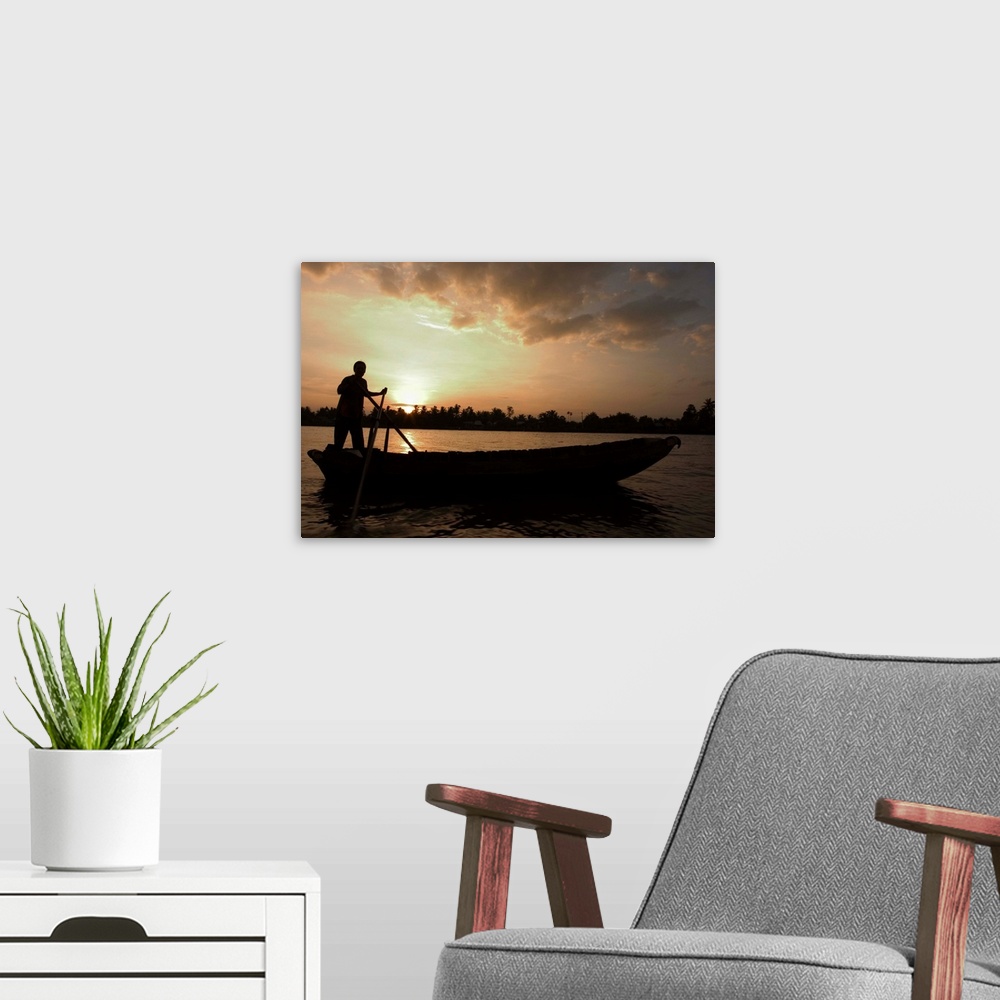 A modern room featuring Sunrise, boats on the Mekong Delta, Cantho, Southern Vietnam
