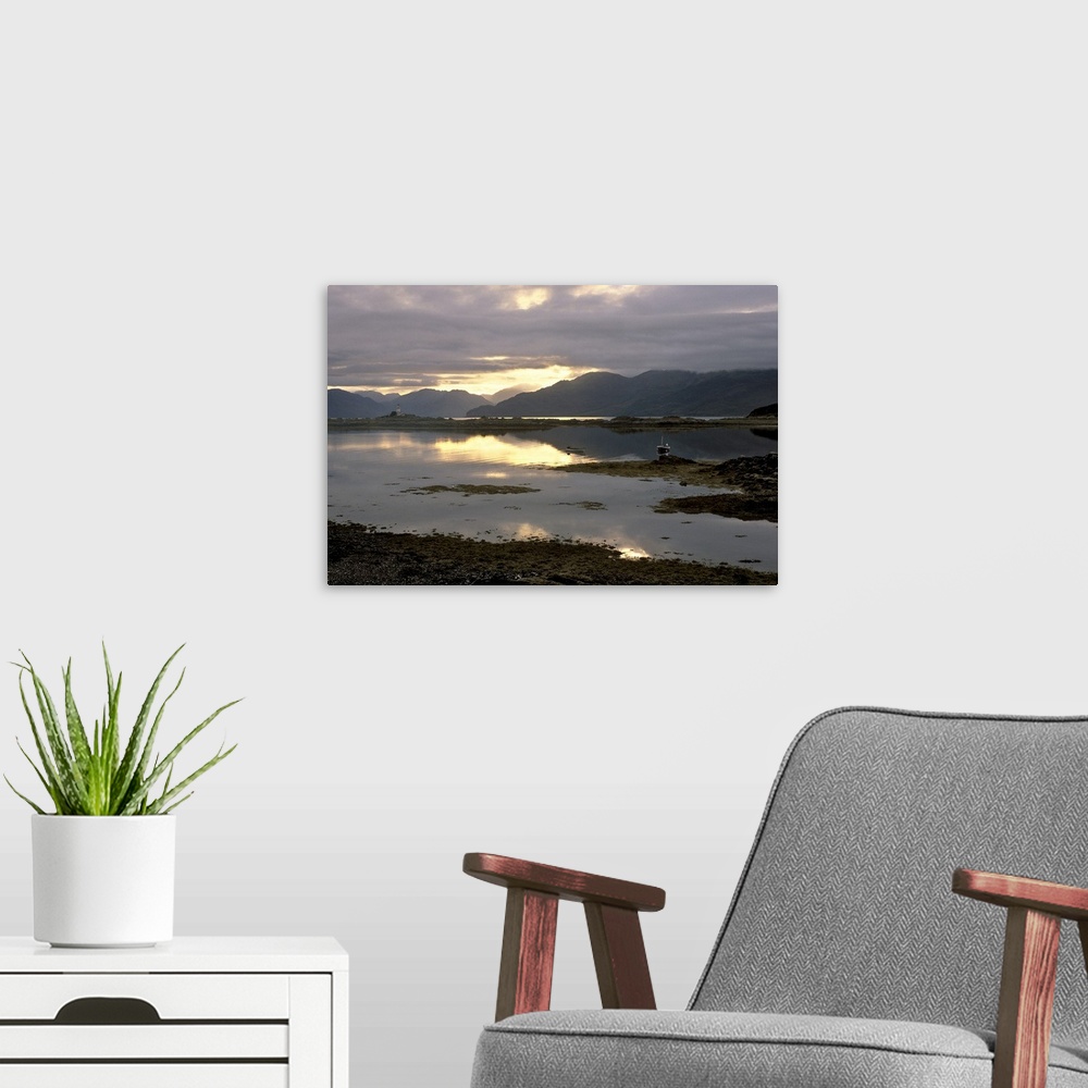 A modern room featuring Sunrise over Knoydart mountains, Isle of Skye, Inner Hebrides, Scotland