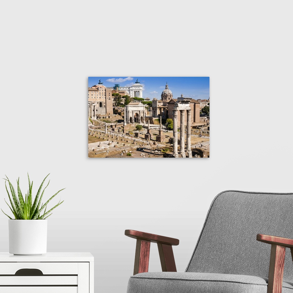 A modern room featuring Temple of Castor and Pollux, Arch of Septimius Severus, Roman Forum, UNESCO World Heritage Site, ...