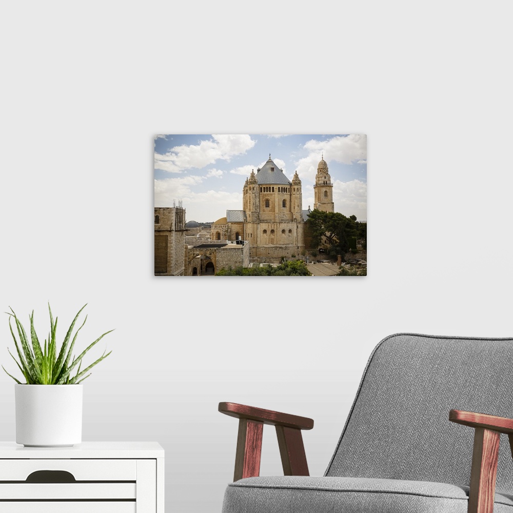 A modern room featuring The Dormition Church on Mount Zion, Jerusalem, Israel, Middle East.