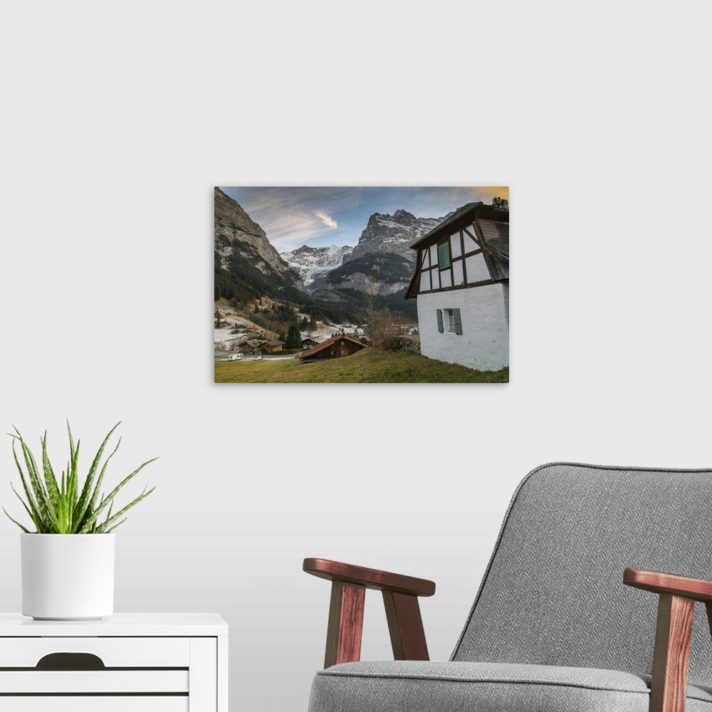 A modern room featuring The Eiger, Grindelwald, Jungfrau region, Bernese Oberland, Swiss Alps, Switzerland, Europe