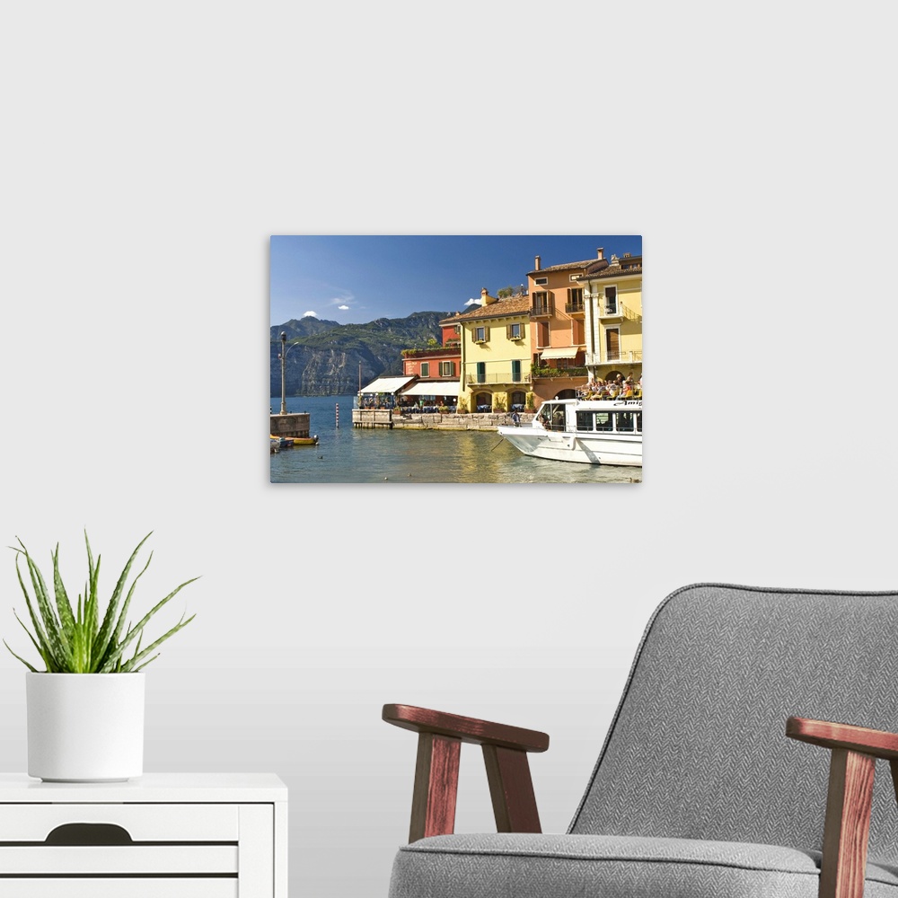 A modern room featuring The harbour at Malcesina, Lake Garda, Veneto, Italy
