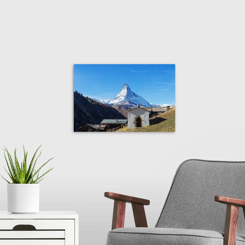 A modern room featuring The Matterhorn, 4478m, Zermatt, Valais, Swiss Alps, Switzerland, Europe